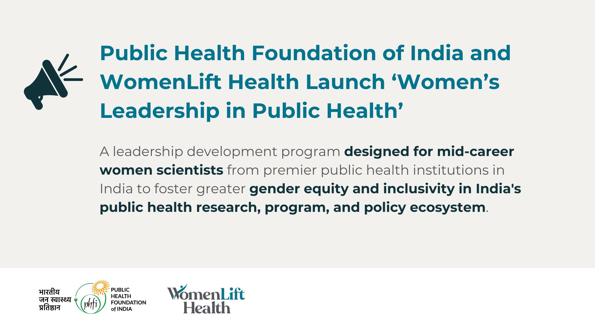 Public Health Foundation of India and WomenLift Health Launch ‘Women’s Leadership in Public Health,’ a Collaboration to Drive Gender Equity in Public Health in India